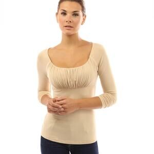 NEW PattyBoutik Smocked Gathered Princess Bodice Scoop Neck Long Sleeve Top NWT